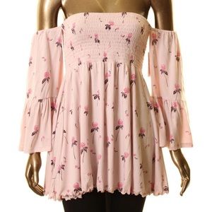 FREE PEOPLE Women's Printed Off Shoulder Tunic Shirt Top